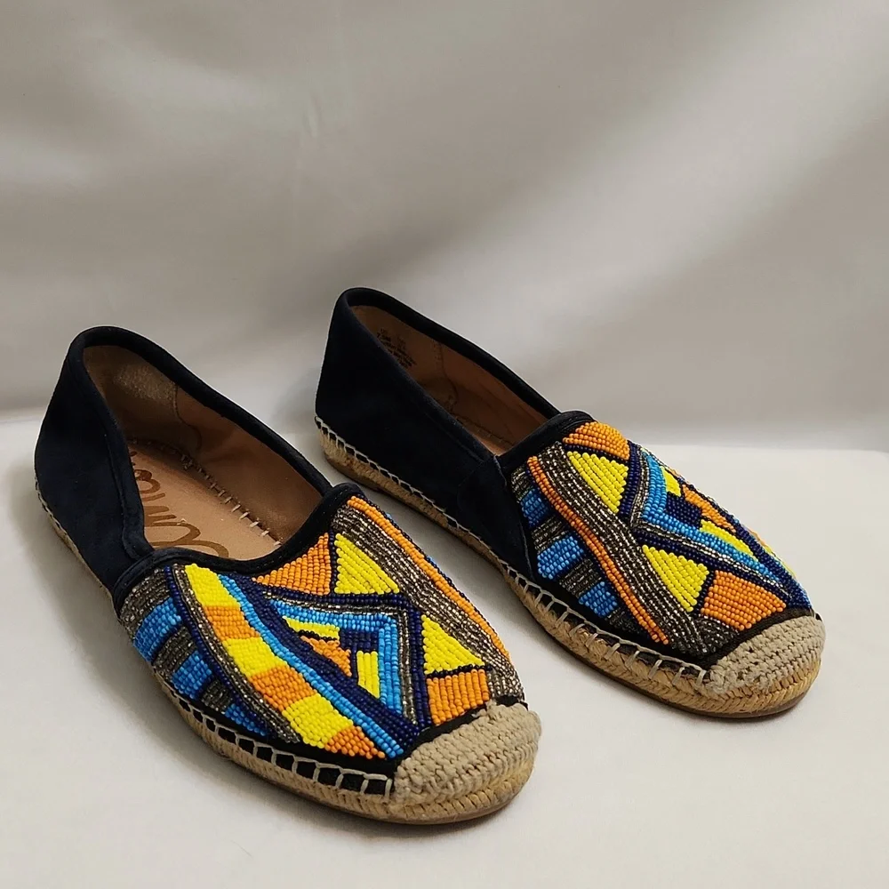 Sam Edelman Maris Colorful Beaded Aztec Tribal Suede Espadrilles (W Size 7.5)